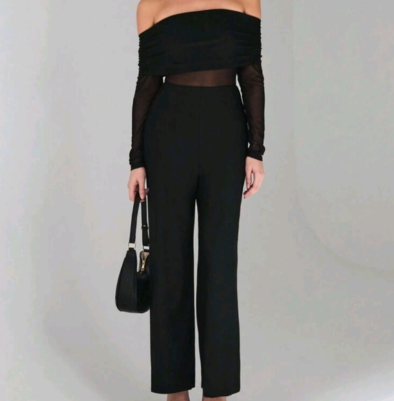 New Women Black Knit Satin Mesh Splicing Tube Top Backless Back Zip Up Long - Picture 1 of 4